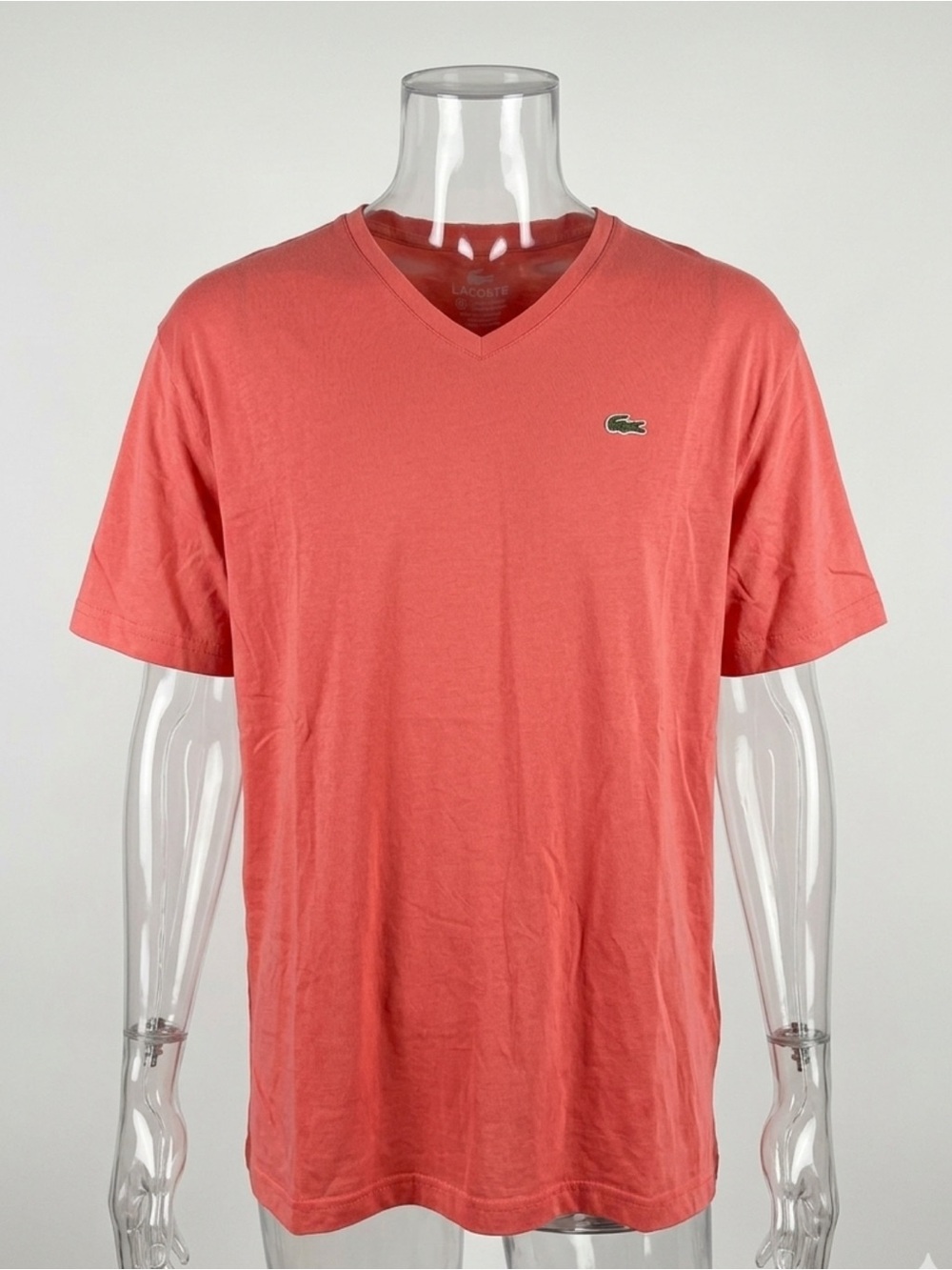 Lacoste Men's V-Neck T-Shirt in Coral-Red